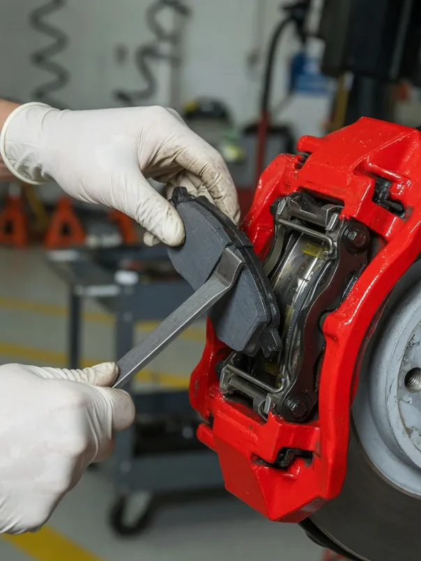 New pads going into a red caliper