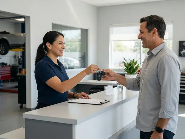 A service advisor handing keys back to a customer